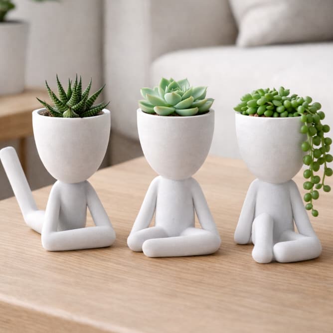 Kit Vasos Bonequinhos Zen Decorativos – 3 Peças