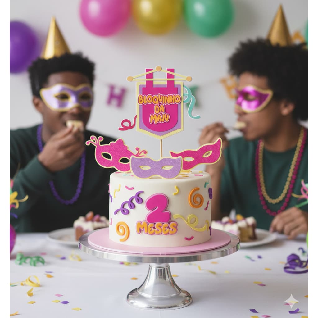 Topo de Bolo Carnaval Bloquinho|Topo Mesversário Infantil |Personalizado com nome e idade