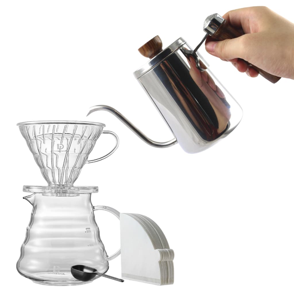 Kit Barista Profissional V60-02 + Chaleira Inox Bico Fino 1 Litro com Termômetro Original + Colher Dosadora + 40 Filtros