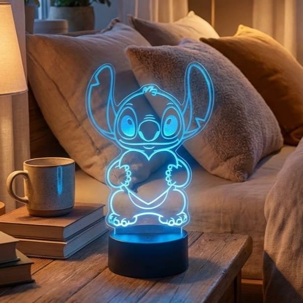 Luminária LED 3D de Mesa /Decoração Luz noturna Stitch Coração
