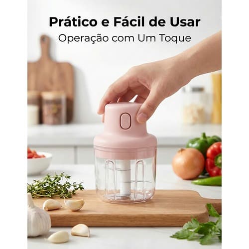 Mini Processador Elétrico Alho e Temperos 250ML Recarregável USB Triturador de Alimentos Sem Fio
