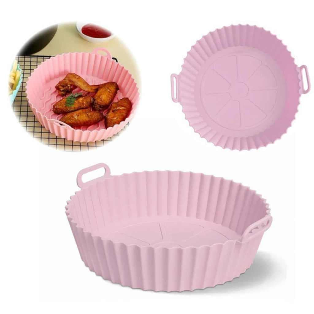 Kit 2 Formas Silicone Air Fryer Forno Microondas Antiaderente Reutilizável Com Alça