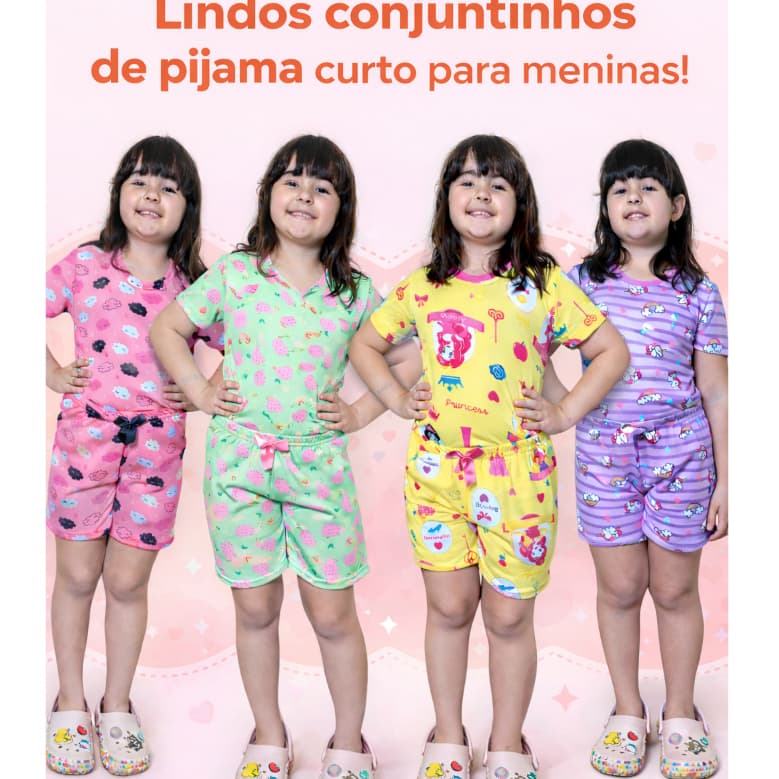Pijamas Infantis para Meninas Confortáveis e Cheios de Estilo Estampas Sortidas Manga Curta Feminino Verão