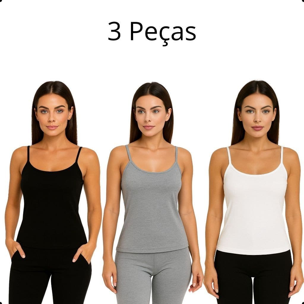 KIT COM 3 BLUSINHAS ALCINHA REGATA EM VISCOLAYCRA *CORES VÃO SORTIDAS* TAMANHO (P)(M)(G)(GG) KIT COM 5 PEÇAS