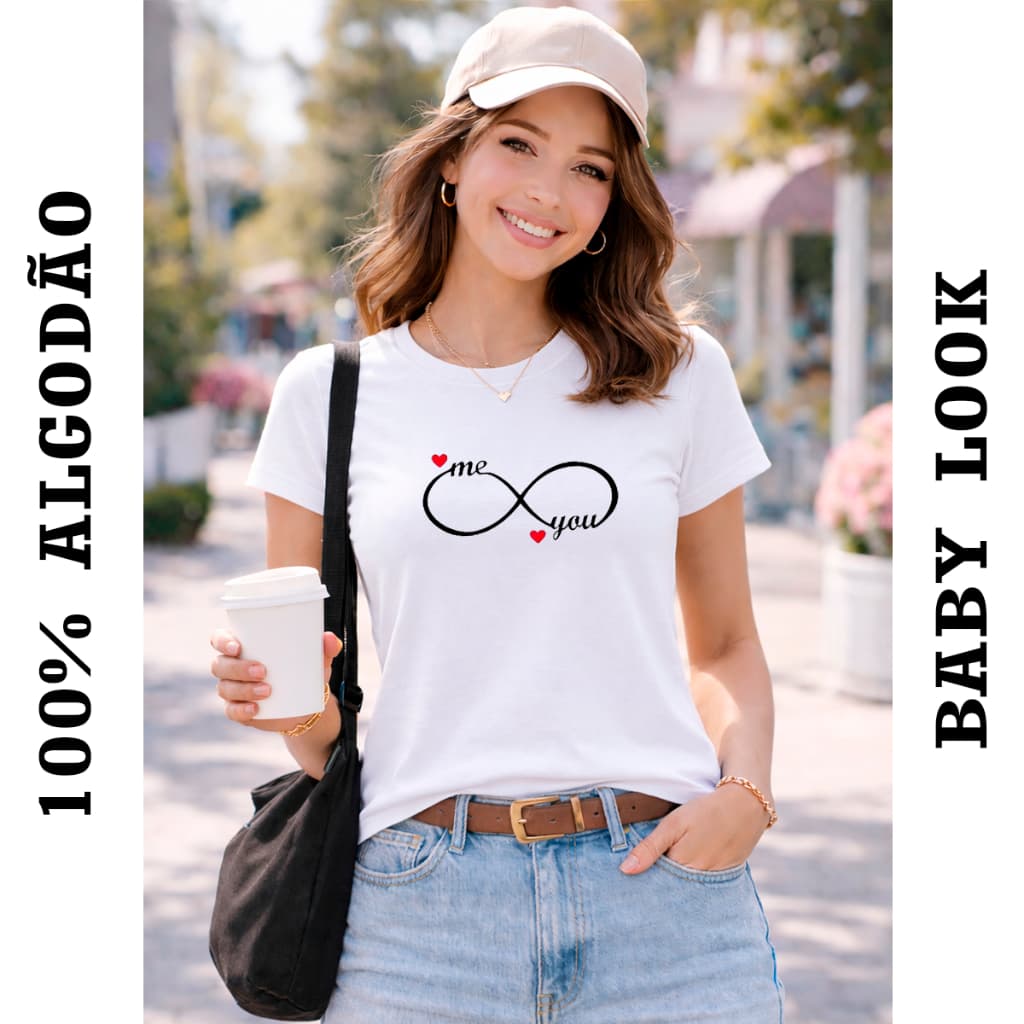 Camiseta Baby Look You Me Infinito Camisa Algodão Feminina Confortável