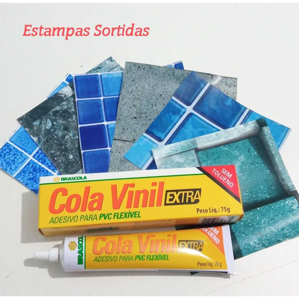Kit Para PEQUENOS Remendo de Piscina de Vinil Cola 75gr + Faixa de Vinil 12cm x12cm ESTAMPA SORTIDA