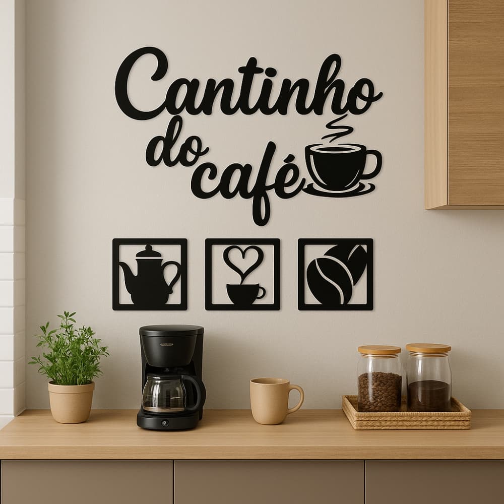 Kit Cantinho do Café 4 Peças para Decoração Frase Decorativa + Quadros de MDF