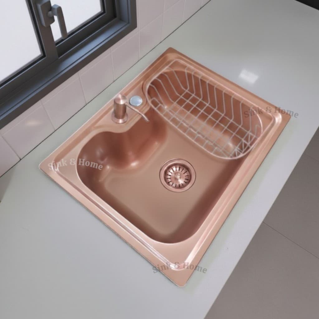 Cuba de Cozinha Rose Gold 60 CM Inox Sobrepor Embutir Cuba Gourmet P/ Bancada Rosa 60x42 CM