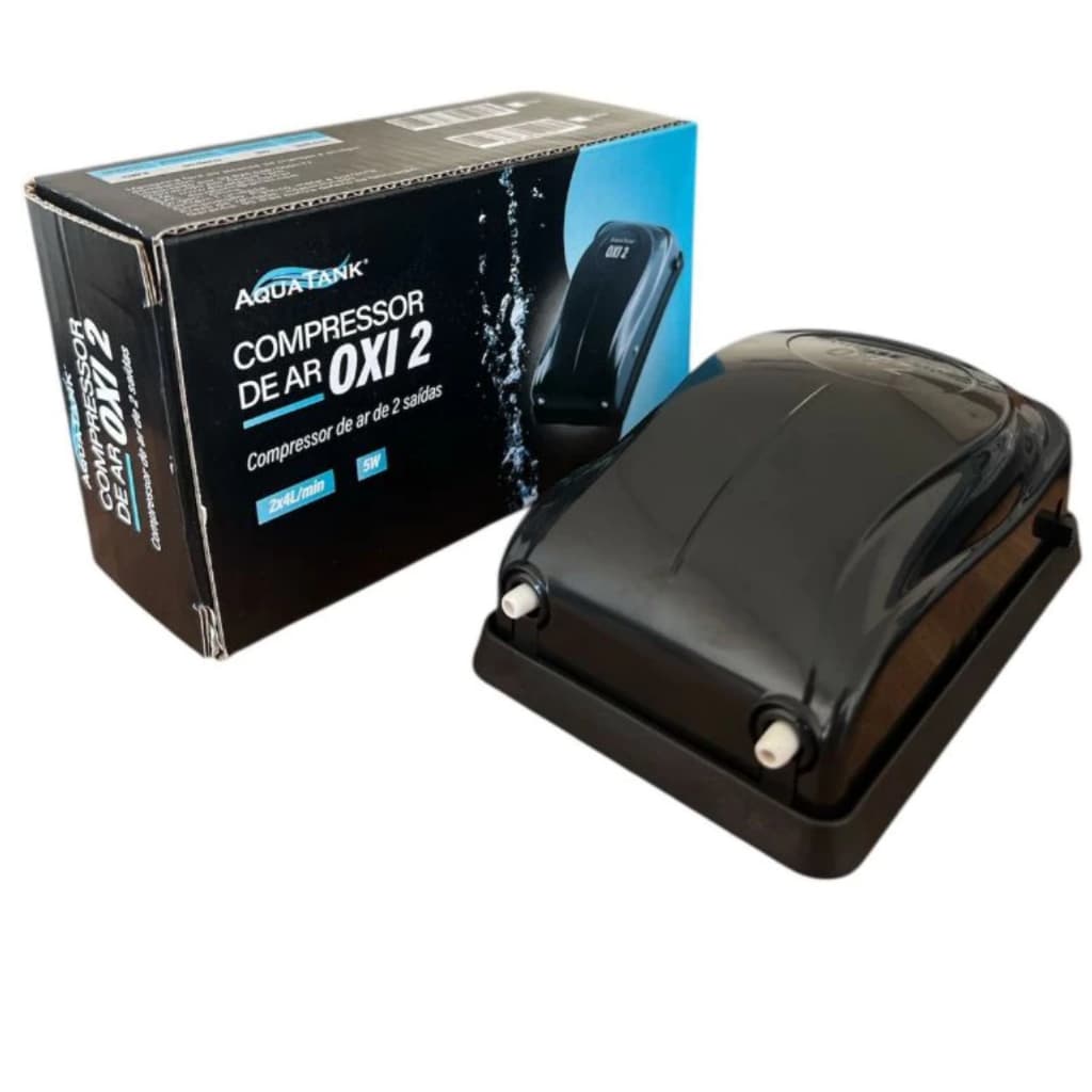 Compressor De Ar 2x4l/min Aquatank Oxi 2 Saidas Oxigenação Para Aquarios