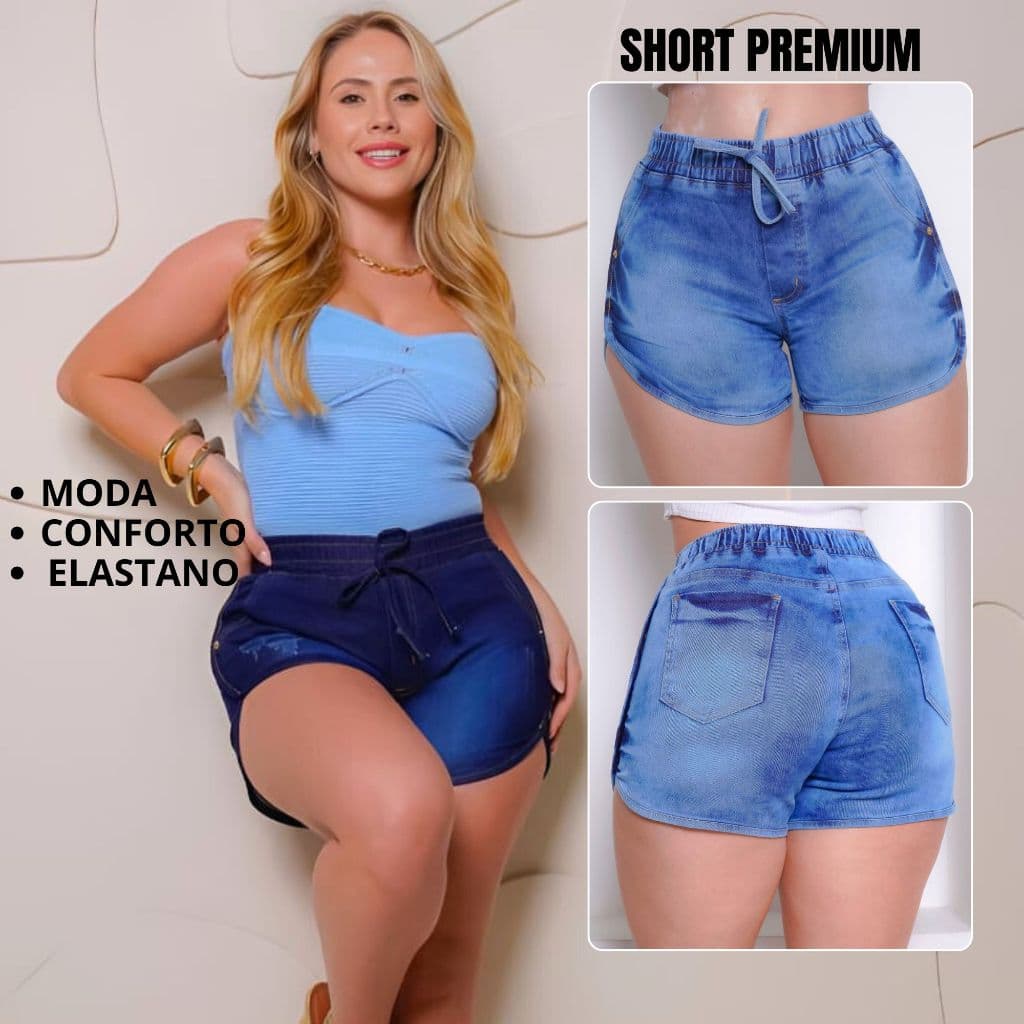 Short Jeans Feminino com Lycra Elástico na Cintura Confortável e Moderno Casual para o dia a dia