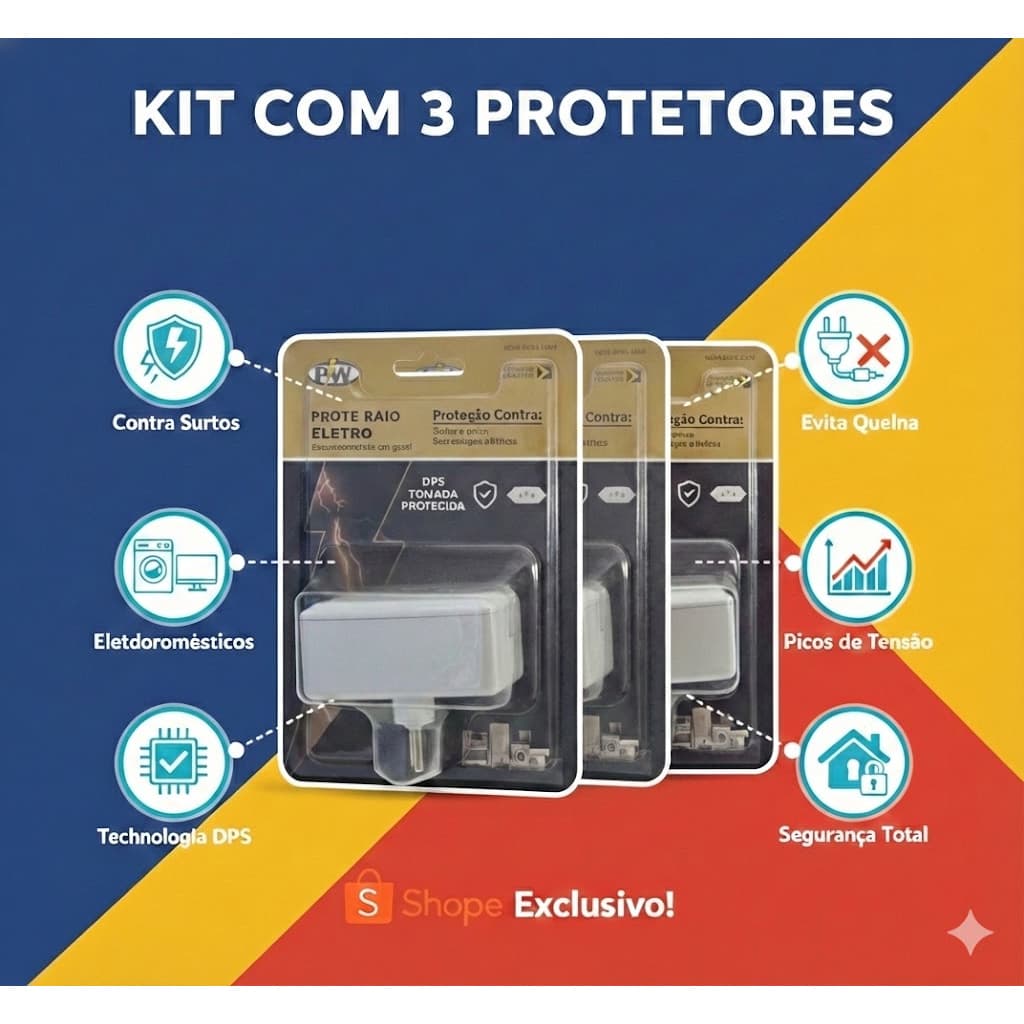 Kit com 3 Protetores de Raio PW Eletro 2 Tomadas - O Mais Vendido!
