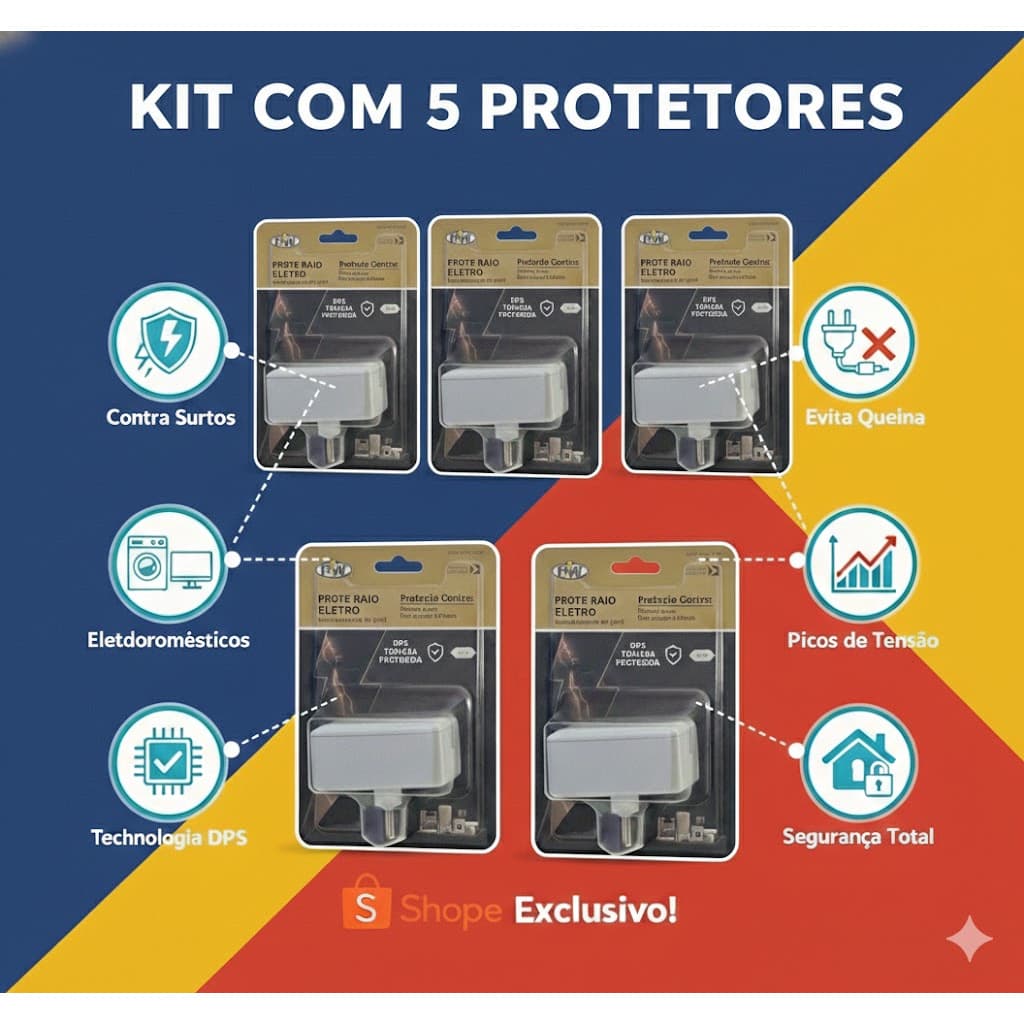 Kit com 5 Protetores de Raio PW Eletro 2 Tomadas 10A - O Mais Vendido