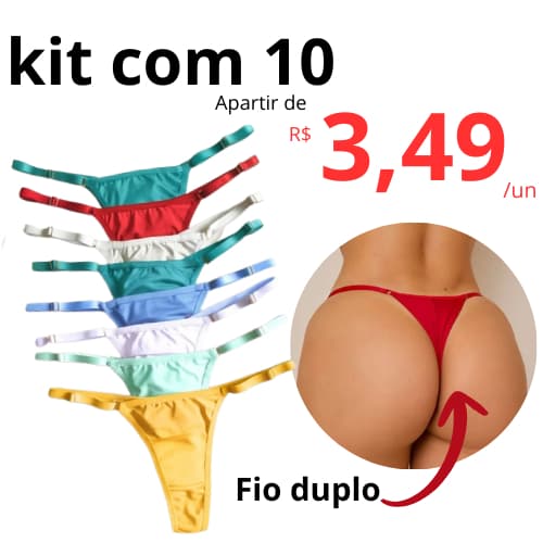 kit 10 Calcinha Lateral Regulável Empina Bumbum Fio Duplo Conforto Tanga  Escolha a cor