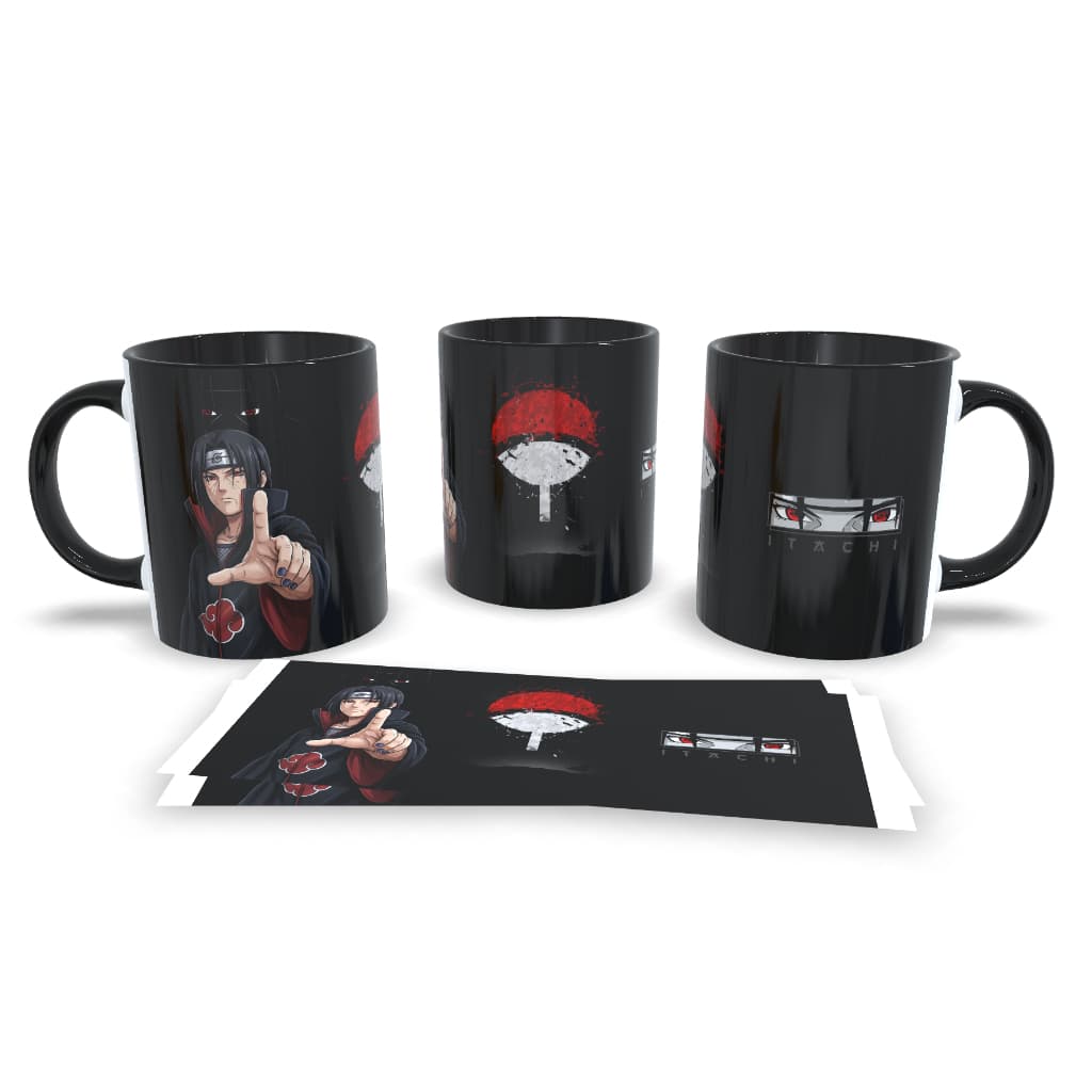 Caneca Naruto Itachi/ Alça e interior preta / branca Porcelana