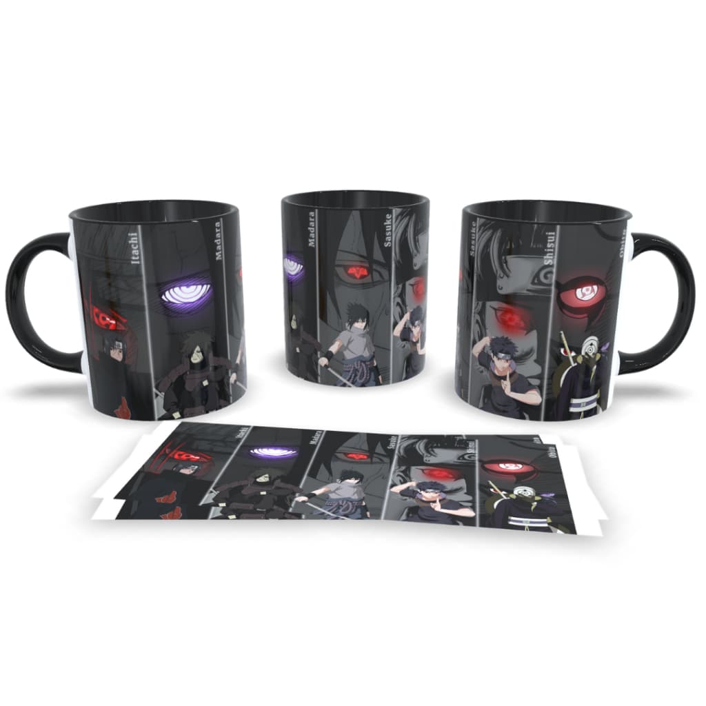 Caneca Uchiha – Os 4 Olhos Mais Temidos / Alça e Interior preto ou Branco/  Porcelana 325ml