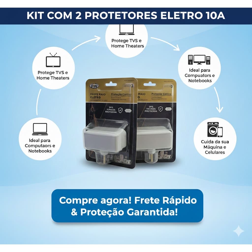 Kit com 2 Protetores de Raio PW Eletro 2 Tomadas 10A - O Mais Vendido!