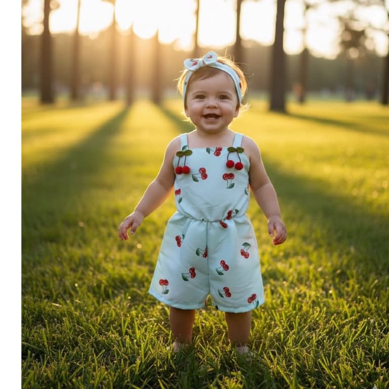 Macaquinho Infantil Feminino Estampado +Tiara | 1 a 3 ANOS