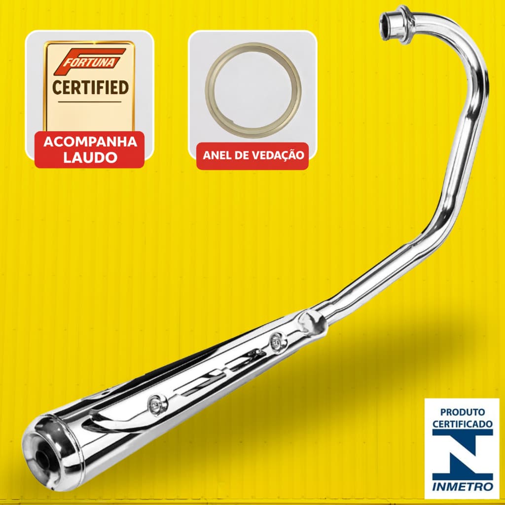Escapamento Moto Fortuna Mini Turuna Cg Titan Fan Start 160 A partir de 2016 com Anel e Laudo