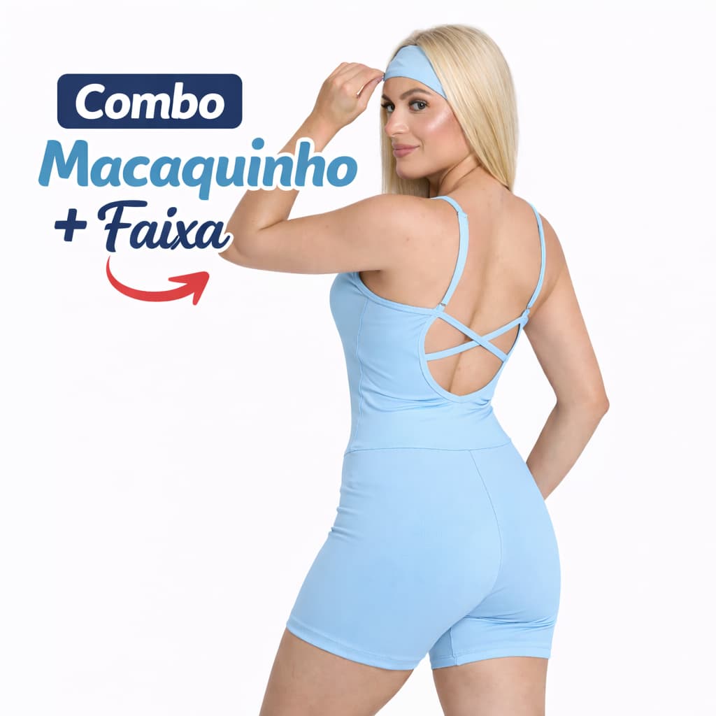 Conjunto Macaquinho e Faixa de Cabelo Curto Verão Fitness Academia Alça Alcinha em Suplex Zero Transparência Feminino