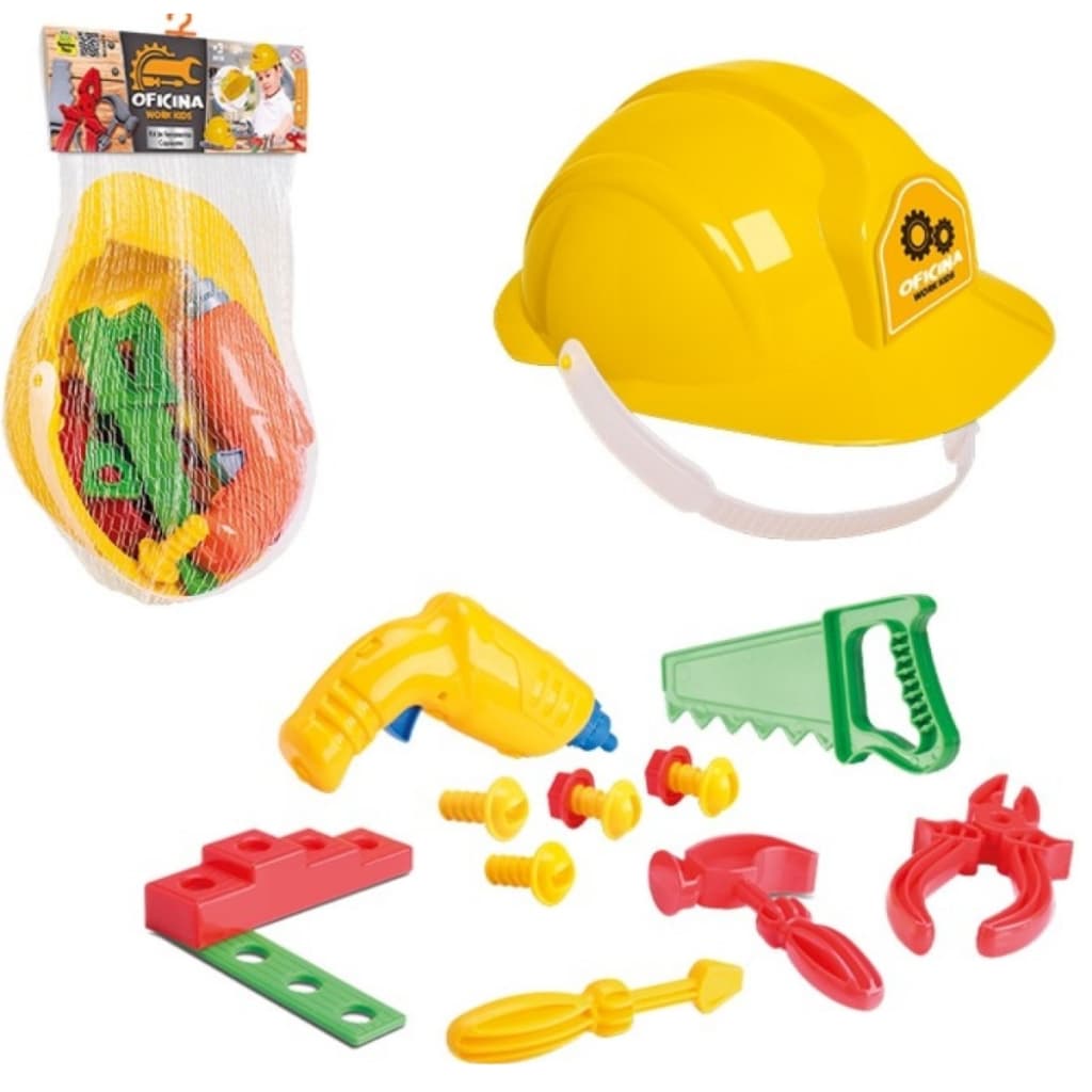 Kit Ferramentas Infantil Com Capacete 11 Peças Brinquedo para Crianças