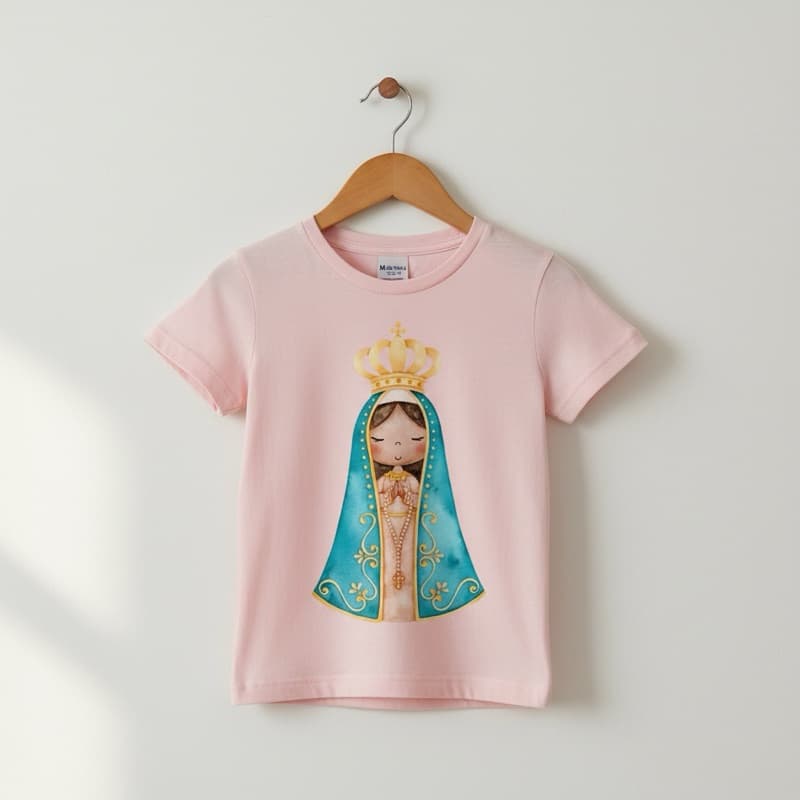 Camiseta Blusa Infantil Cristã Católica Maria Jesus Aparecida Algodão Confortável e Estilosa Unissex
