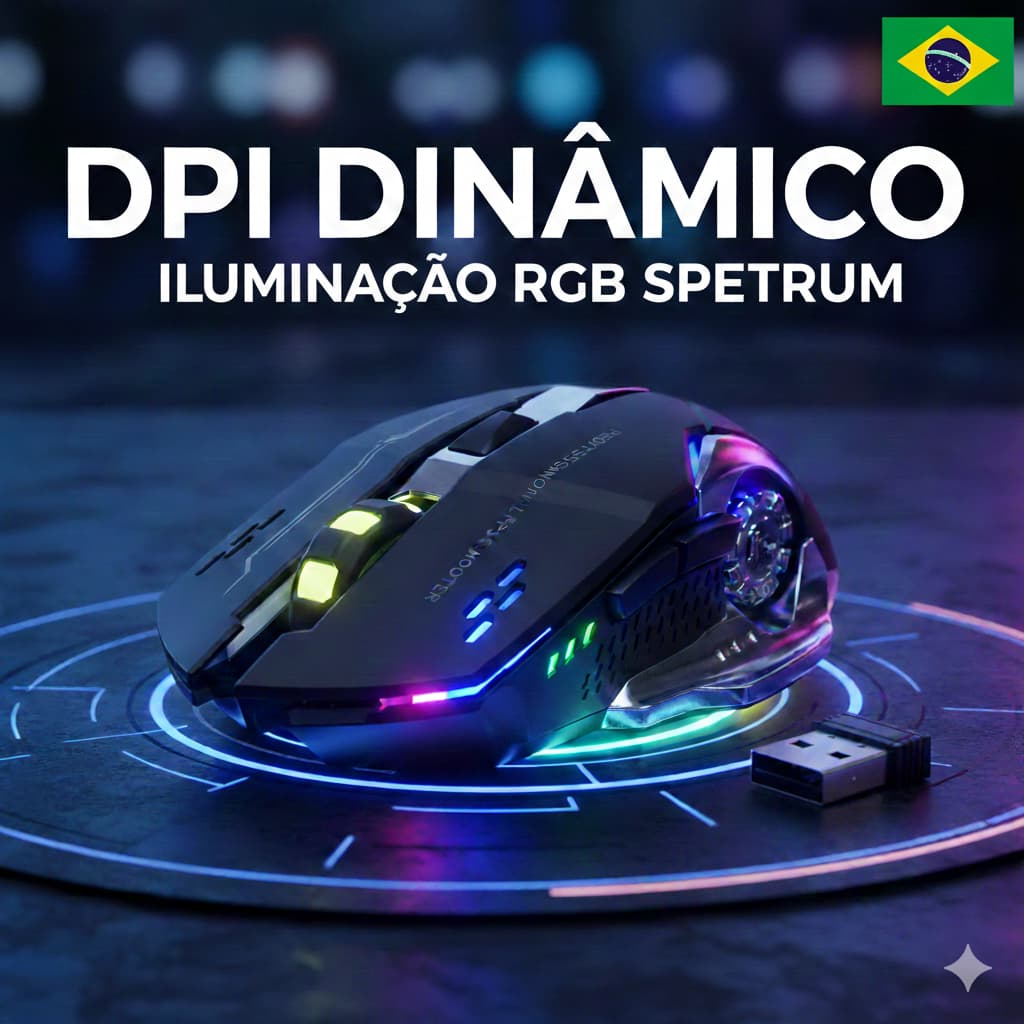 Mouse Gamer Sem Fio T-Wolf Q13 6 Botões Recarregável RGB Silent 2400 DPI RGB