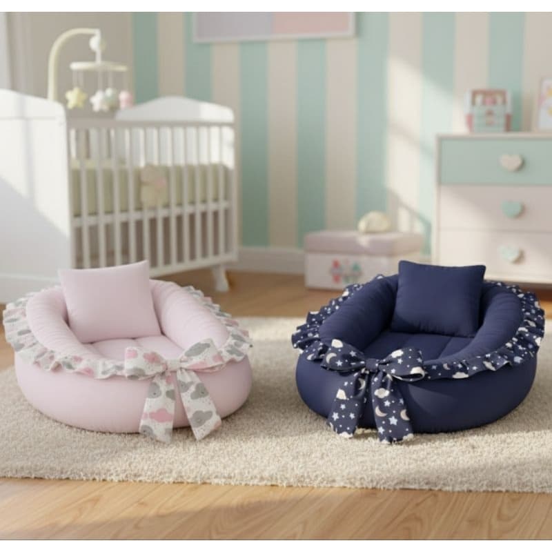 Ninho redutor de berço com babado estampado + almofadinha | ideal para recém-nascido