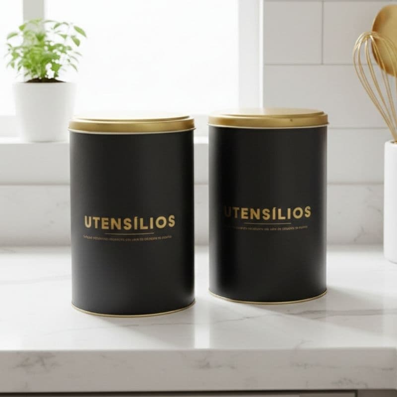 Conjunto 2 latas decorativas para utensílios