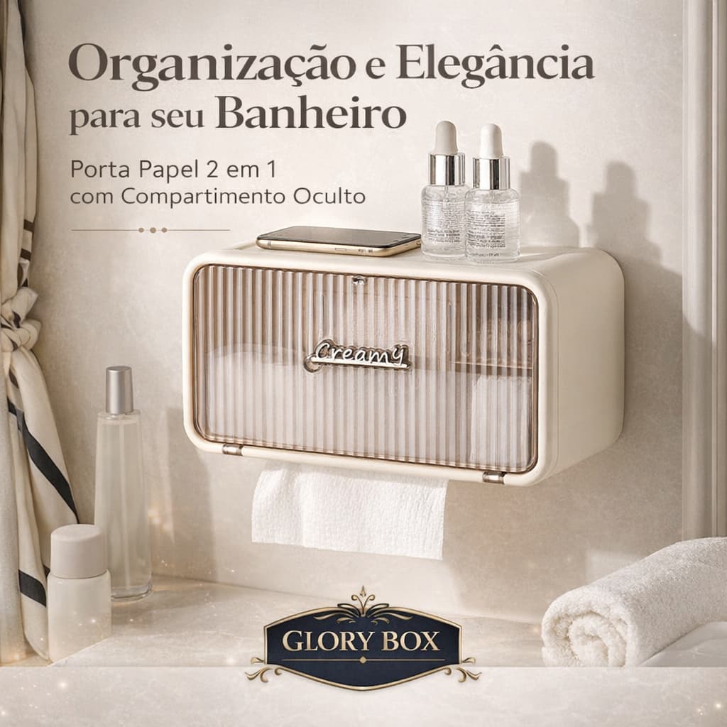 Suporte Banheiro com Porta Papel Premium, Organizador Banheiro, Porta Papel Higiênico, Caixa Papel