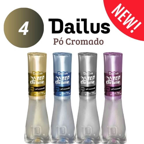 Top Coat Dailus Top Chrome Efeito Pó Cromado Lançamento Unhas com Máximo Brilho