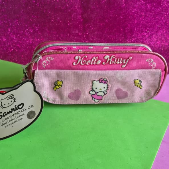 Estojo Escolar Hello Kitty Grande 3 compartimentos Zíper e Velcro Vintage 2008 com Selo Novo