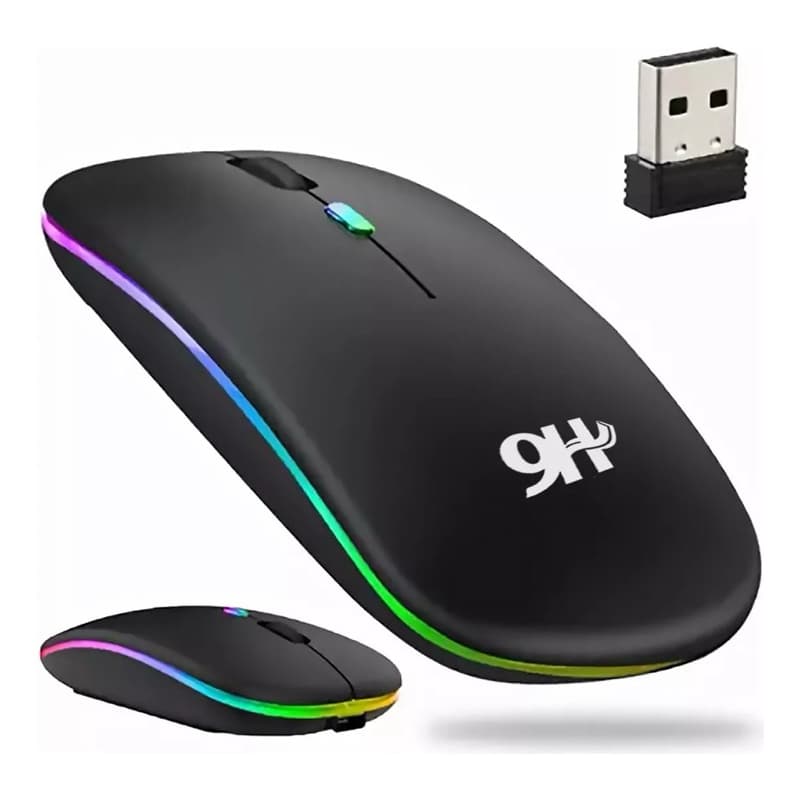 Mouse Sem Fio LED RGB Recarregável | Ergonômico Óptico | Wireless Preto