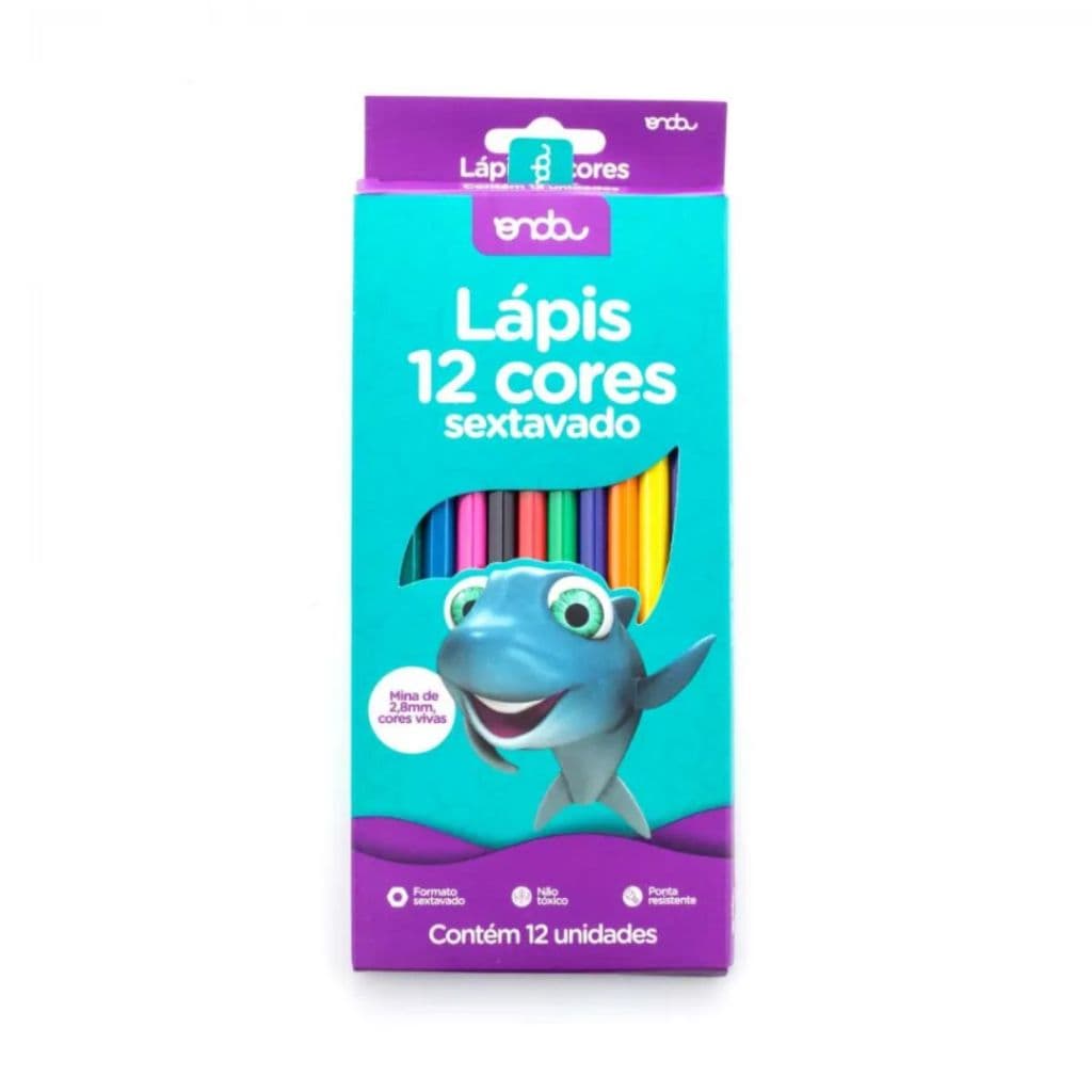 Lápis de Cor 12 Cores Vivas Não Tóxico Ponta Resistente Sextavado para Escola e Desenho