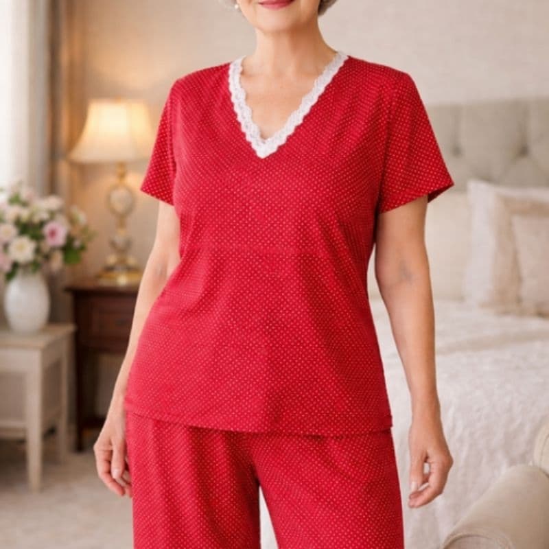 kit 02 conjunto  Senhora Em Malha Leve e Confortável Com Belo Acabamento Em Renda pijama baby doo