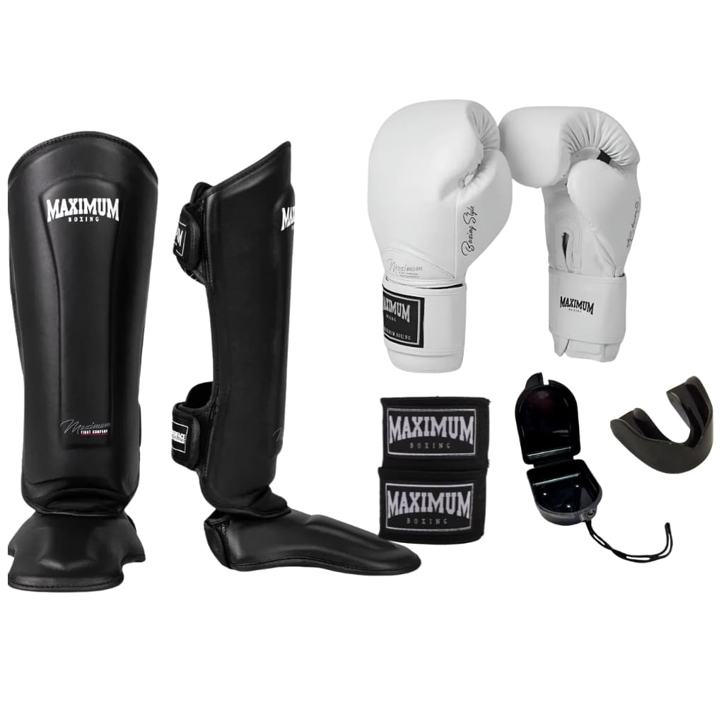 KIT LUVA CANELEIRA BANDAGEM PROTETOR BUCAL - BRANCA - PRETA - VERMELHA - AZUL