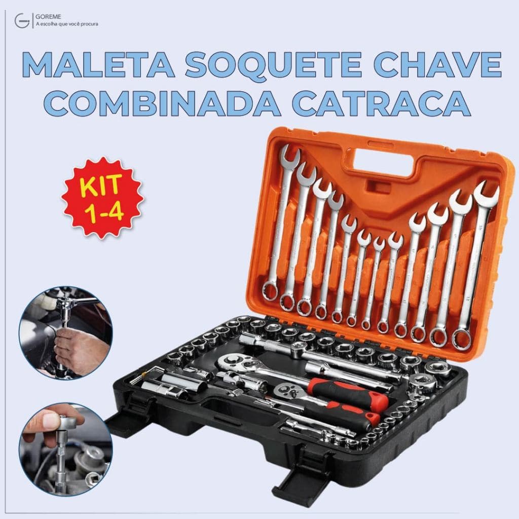 Maleta Soquete Chave Combinada Catraca Alta Durabilidade de Aço com Maleta Organizadora