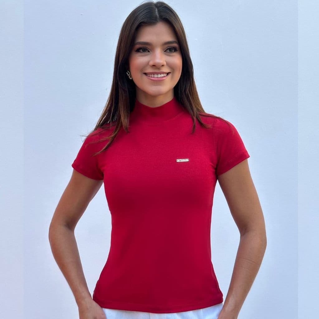Baby Look Gola Alta Feminina Tecido Viscolycra Conforto e Estilo Manga Curta Blusa Feminina Basica