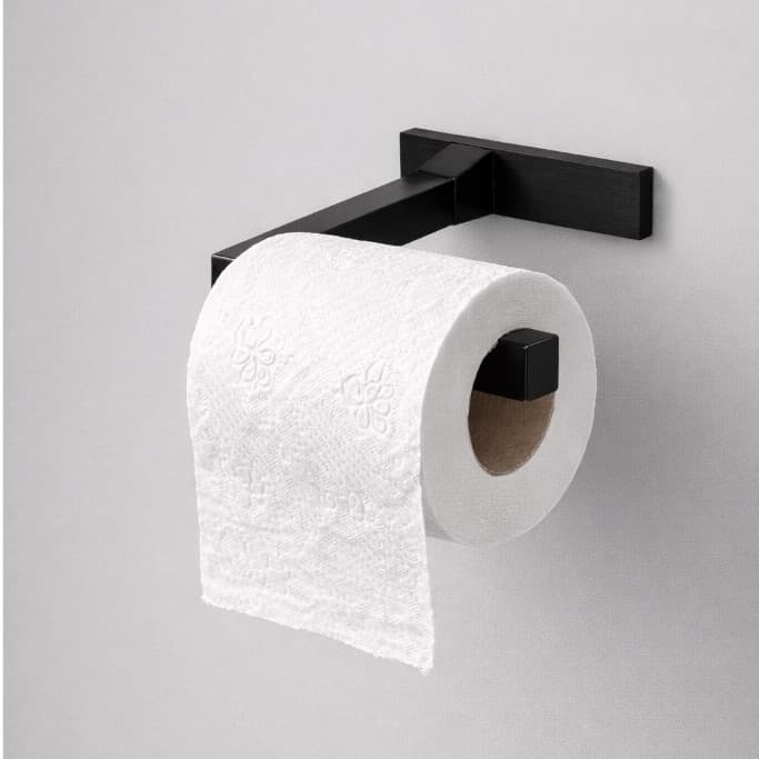 Suporte de Papel Higiênico Sem Furar Parede | Fita Dupla Face Alta Aderência | Design Moderno Preto