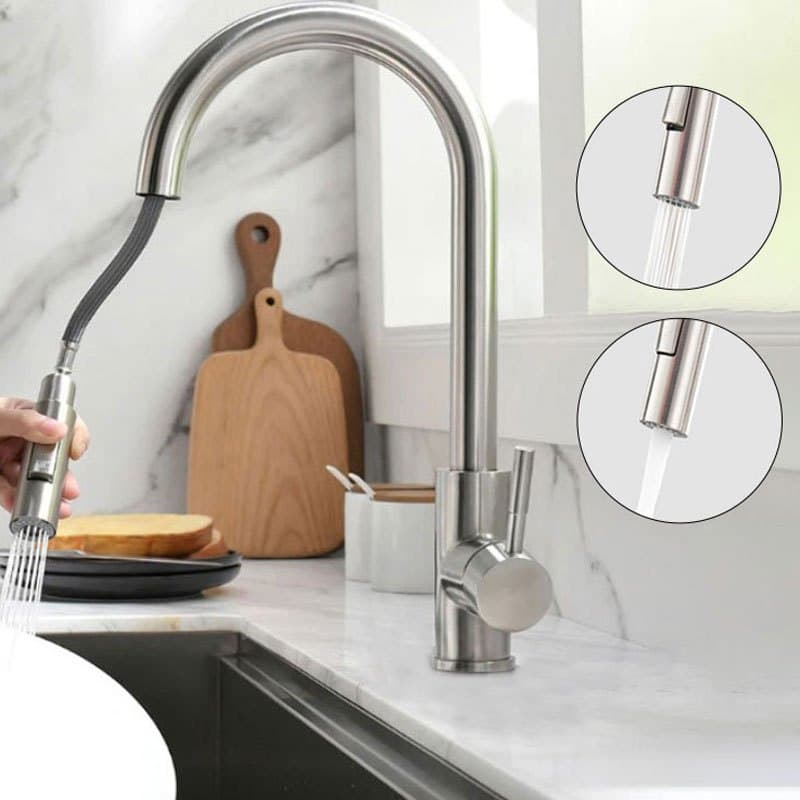 Torneira Cozinha Gourmet Bancada Misturador 2 modos Aço Inox 304 Cor Prata Escovado