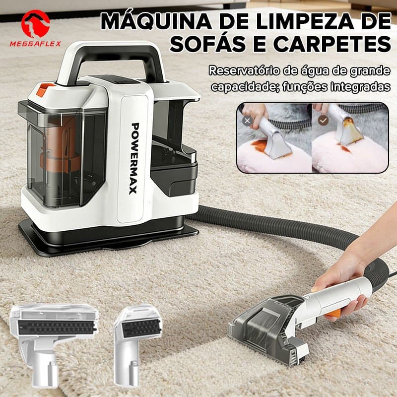 MEGGAFLEX Máquina de Limpeza para Tapetes 450W Sucção 11000Pa Tanques Duplos Compacta e Eficiente