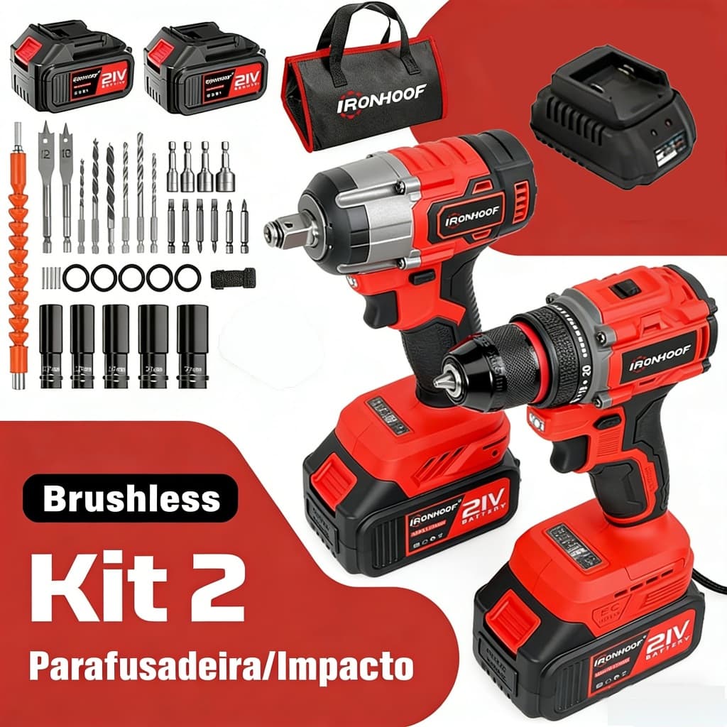 Kit 2 Chave De lmpacto Furadeira Parafusadeira Brushless 2 Baterias