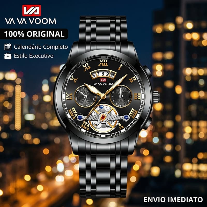 VAVA VOOM 2453 Relógio de Pulso Masculino Executivo Design Tourbillon Aço À Prova D’água