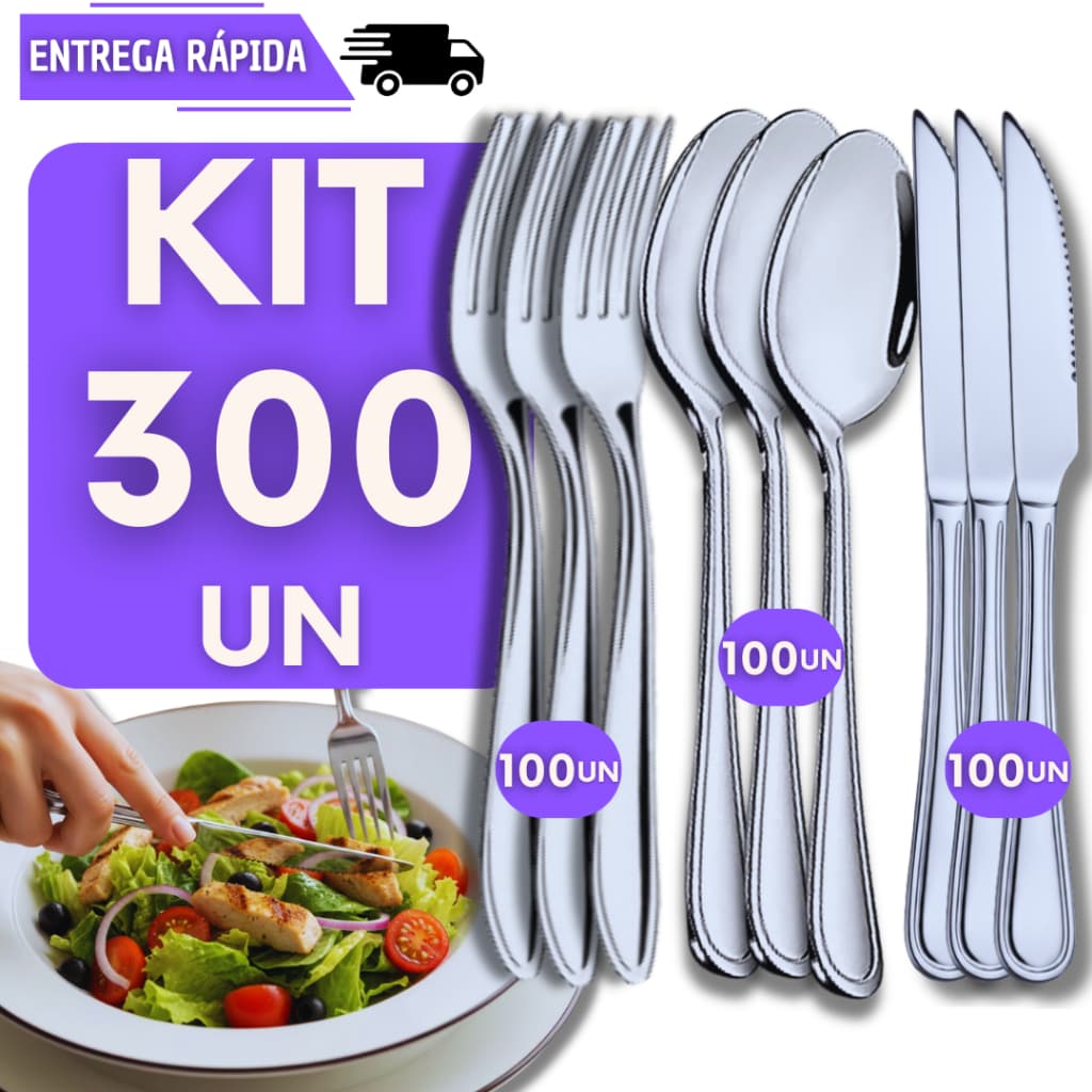 Jogo 300 Talheres Inox 100 Facas 100 Garfos 100 Colheres Restaurantes Bar Buffet Cozinha Faca Garfo Colher