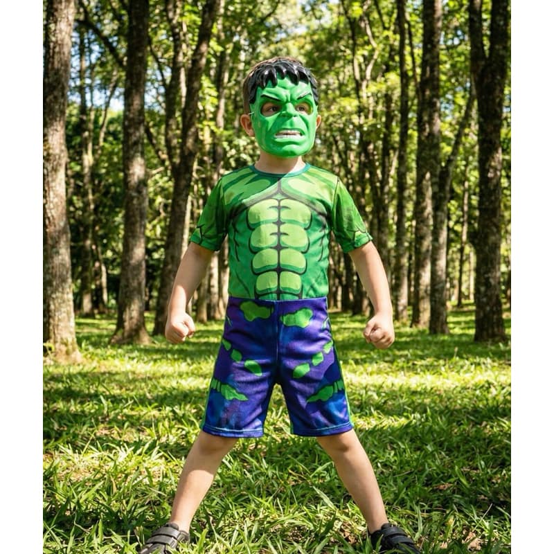 Fantasia Infantil Menino Hulk Com Máscara de plástico Herói Presente