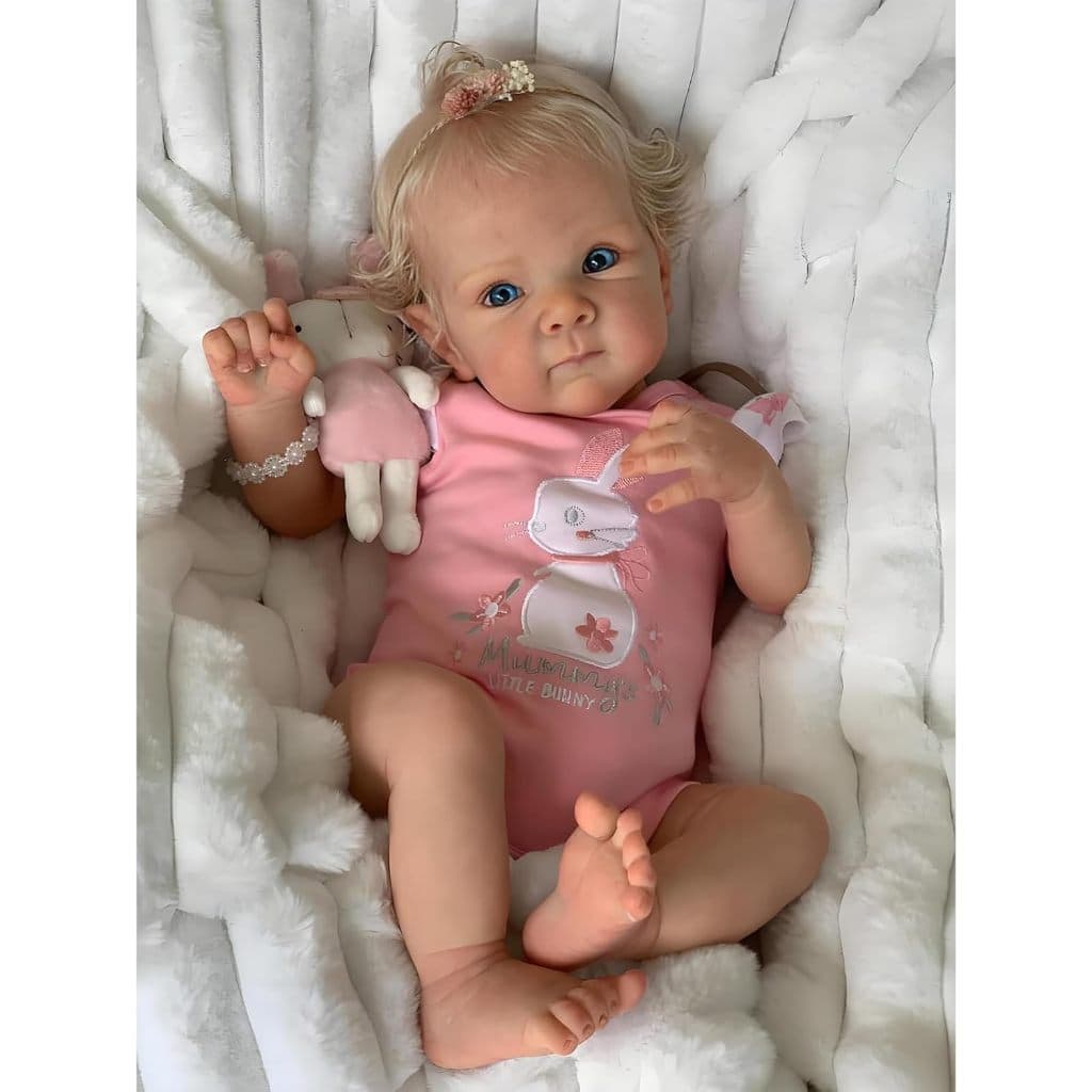 Boneca Bebê Reborn Realista 100% Silicone 48cm Olho Azul Loira Pode dar Banho