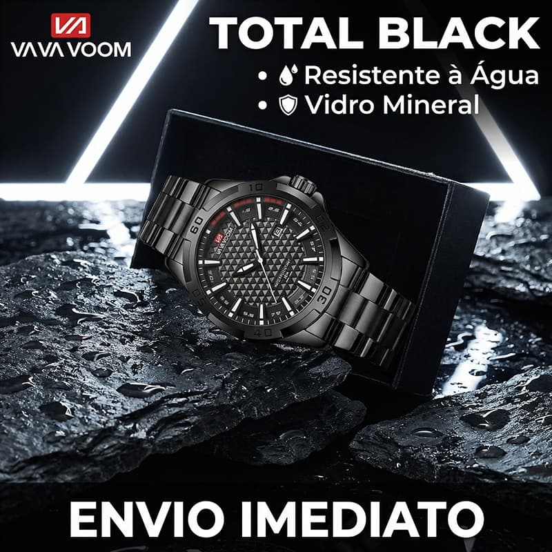 VAVA VOOM 2581 Relógio de Pulso Masculino Robusto Design 3D Executivo À Prova D’água Aço Original