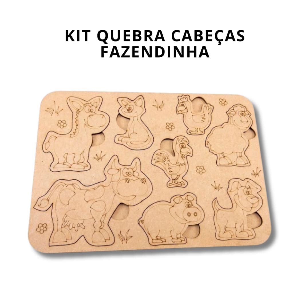Brinquedo Tabuleiro Bichos 30x21cm em MDF Cru Fazendinha Educativo Diversão