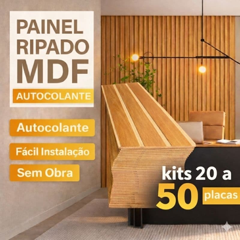 Painel Ripado MDF Autocolante 45x11cm Revestimento Parede 3D Kits 20 a 50 Placas