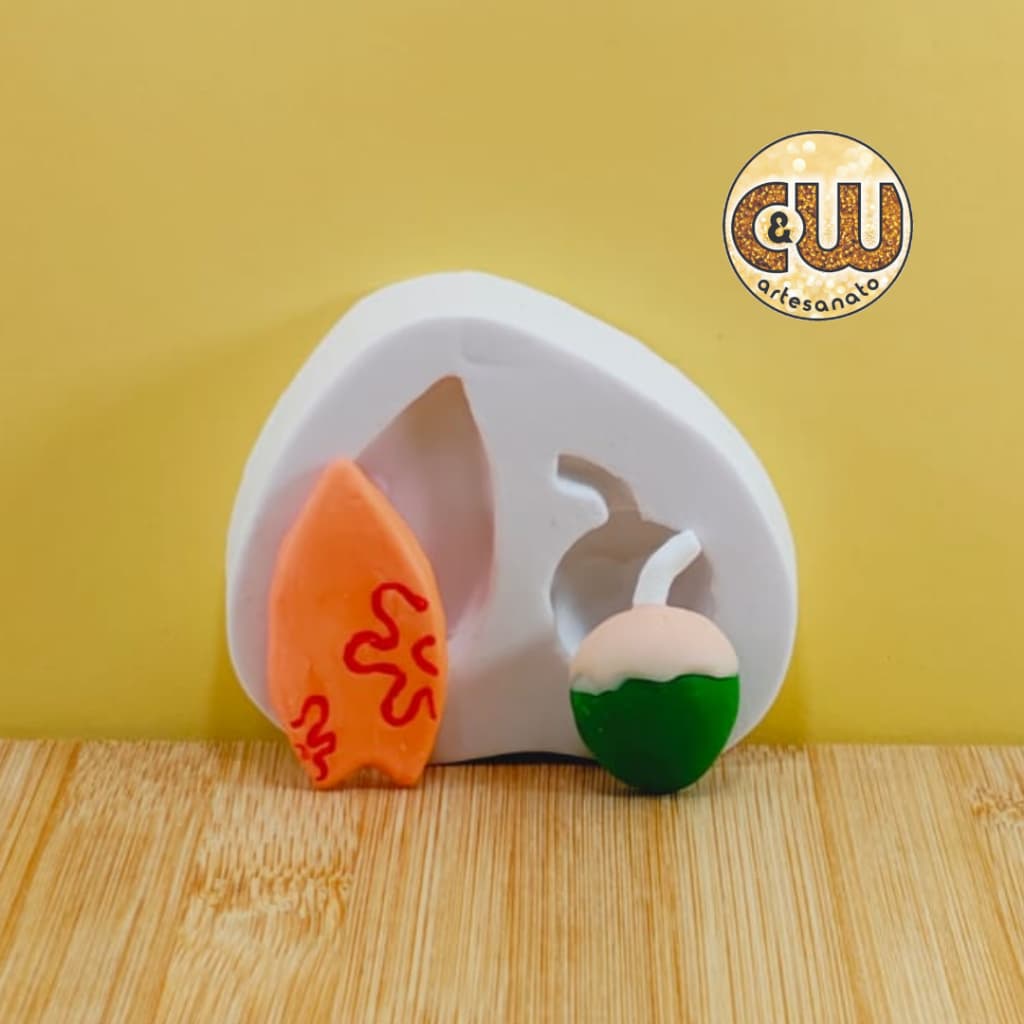 Molde de Silicone Prancha de Surf e Coco Praia  Confeitaria e Artesanato
