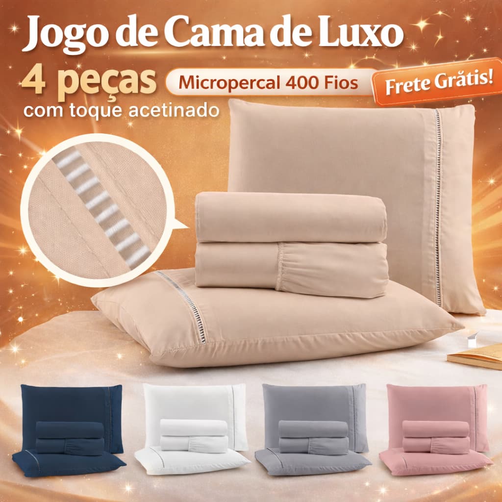 Jogo de Lencol Casal Queen King Solteiro  400 Fios Micropercal Toque Acetinado Luxo